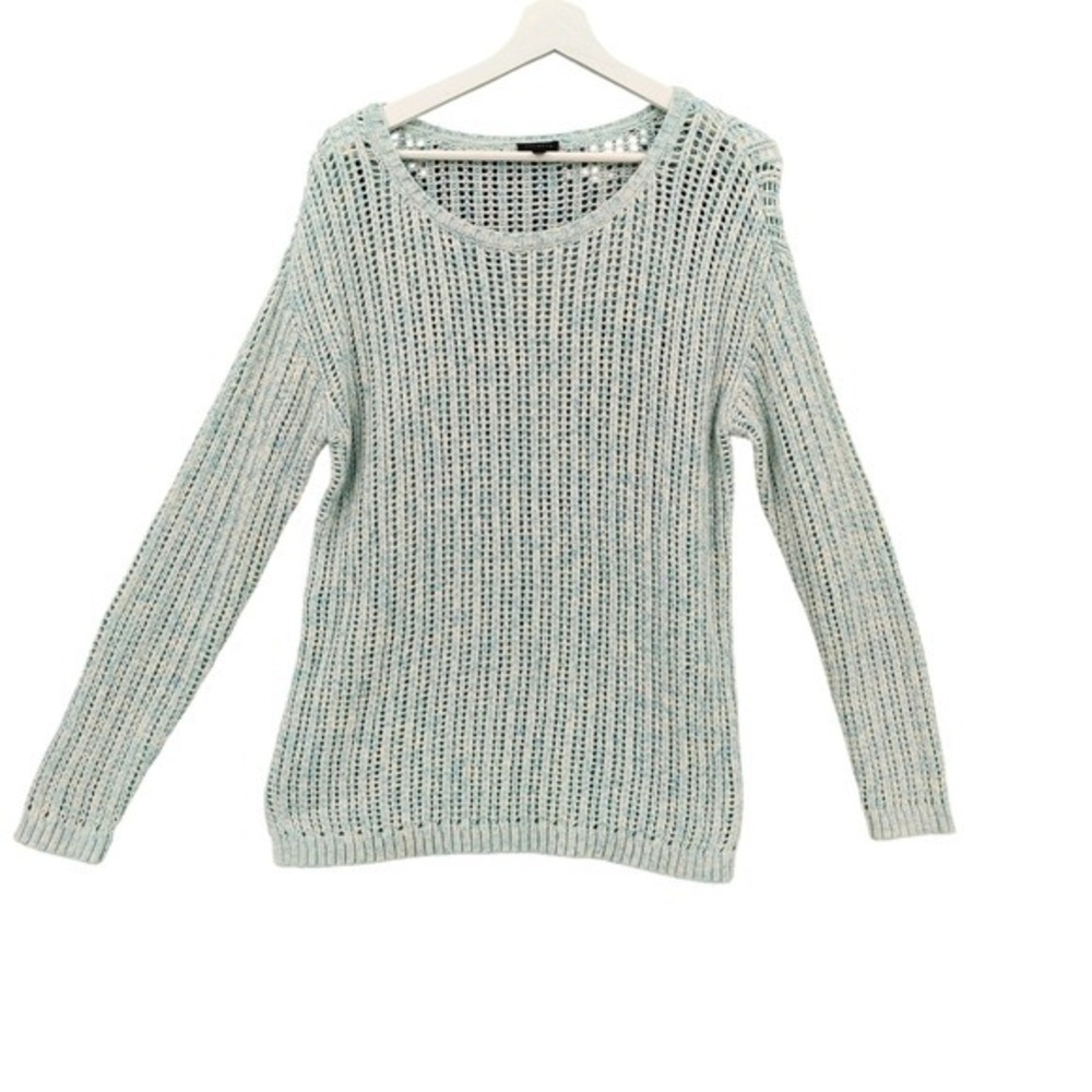 Talbots Women Coastal Beachy Open Knit Sweater S Light Blue 100% Cotton Pullover